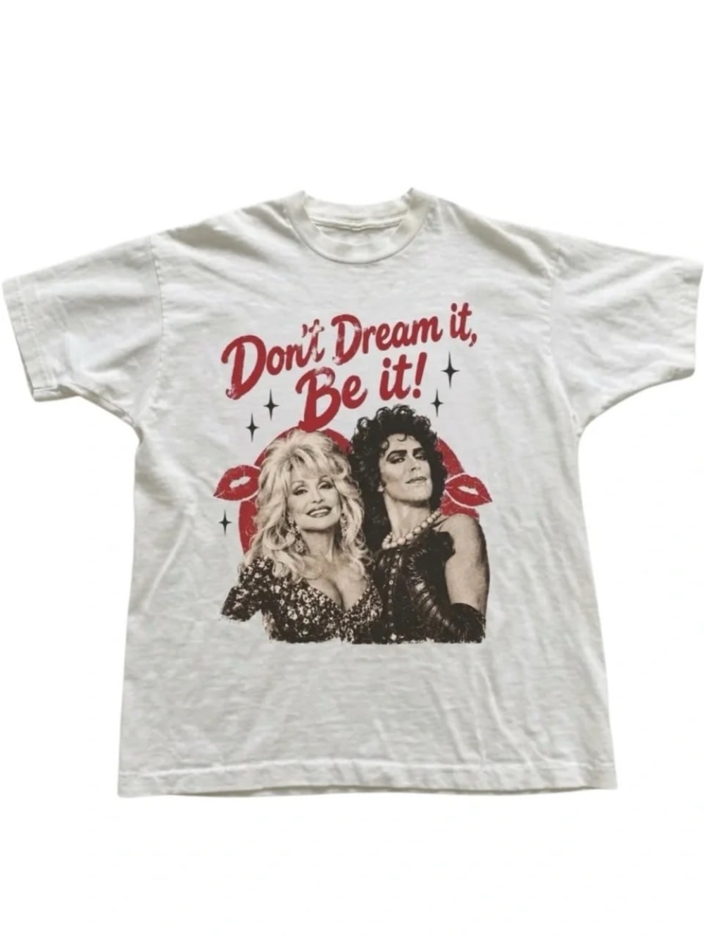 White Graphic Tee with Red & Black Print - "Don't Dream it, Be it"